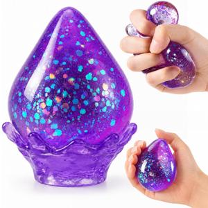 Dream Glitter Drop Squishy, Sugar Droplet Squishy Stress Ball, Water Drop Fidget Toy, Raindrop Squishy Sensory for Anxiety Relief, Slow Rising Squeeze Toy Gift for Birthday (Glitter Purple), 2.4 inches