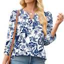 WIHOLL 3/4 Length Sleeve Womens Tops with Button Cuffs Dressy Casual V Neck Summer Outfits Early Fall Fashion Spring Clothes (Blue, XXXL)