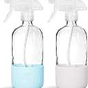 SAVVY PLANET - Glass Spray Bottles for Cleaning, Silicone Sleeve Bottom for Protection, Reusable Glass Spray Bottles 16 Oz With Adjustable Nozzle Settings (2 Pack) (Pastel Blue & Cream White)