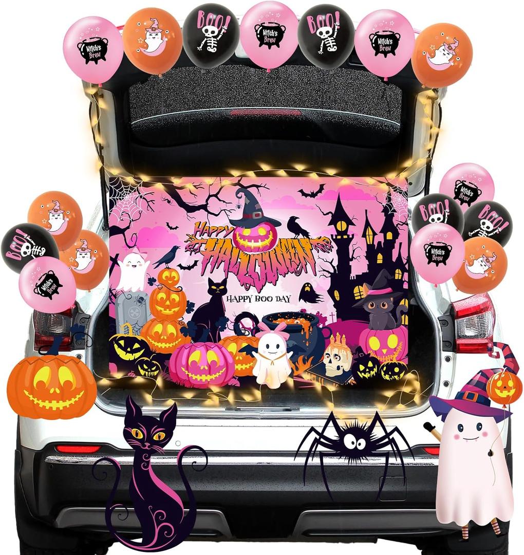Halloween Trunk or Treat Car Decorations Kit for Suv, Happy Boo Day Trunk or Treat Decoration, Halloween Archway Garage Supplies Garage Door Car Ballons Decor Outdoor