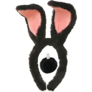 CHEU Easter Bunny Headband and Pom Pom tail set for rabbit costume (black)