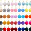 BetterJonny 50 Pcs Colorful Poms Keychains, 2.4inch Fluffy Ball Faux Fur Keyring Pom Pom for DIY Pendant Accessories