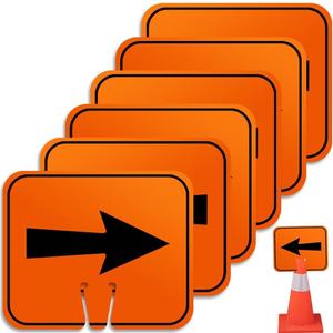 Traffic Arrow Signs 6Pcs Traffic Cone Sign Orange Detour Signs Road Cone Top Directional Left Right Arrows Sign for Road Barricade Outdoor Construction Warning