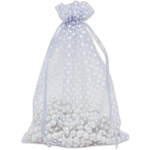 100-Pack 6x8 in Sheer Organza Gift Bags with Drawstring (Large) - Polka Dot (Silver/White) - for Wedding Party Favors, Treats Mesh Pouch by The Display Guys