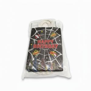 KMZFPYJ 24 Pcs Black Spider Party Gift Bags, Spider Theme Party Favor Bags, Kraft Birthday Favors Candy Bags with Handle, Double Sided Printed, Cartoon Birthday Party Decorations (8.27"×3.2"×5.91")