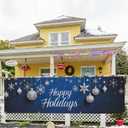Happy Holiday swith Snowflakes and Ornaments Banner 10x3 Ft - Outdoor Christmas Decor with Interactive Illusion of Santa Emerging, Fun Holiday Display