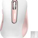 memzuoix 2.4G Wireless Mouse, 1400 DPI Computer Mice with USB Receiver, Portable Wireless USB Mouse Battery Powered Cordless Mice for Laptop, PC, Desktop, 5 Buttons (White Pink)