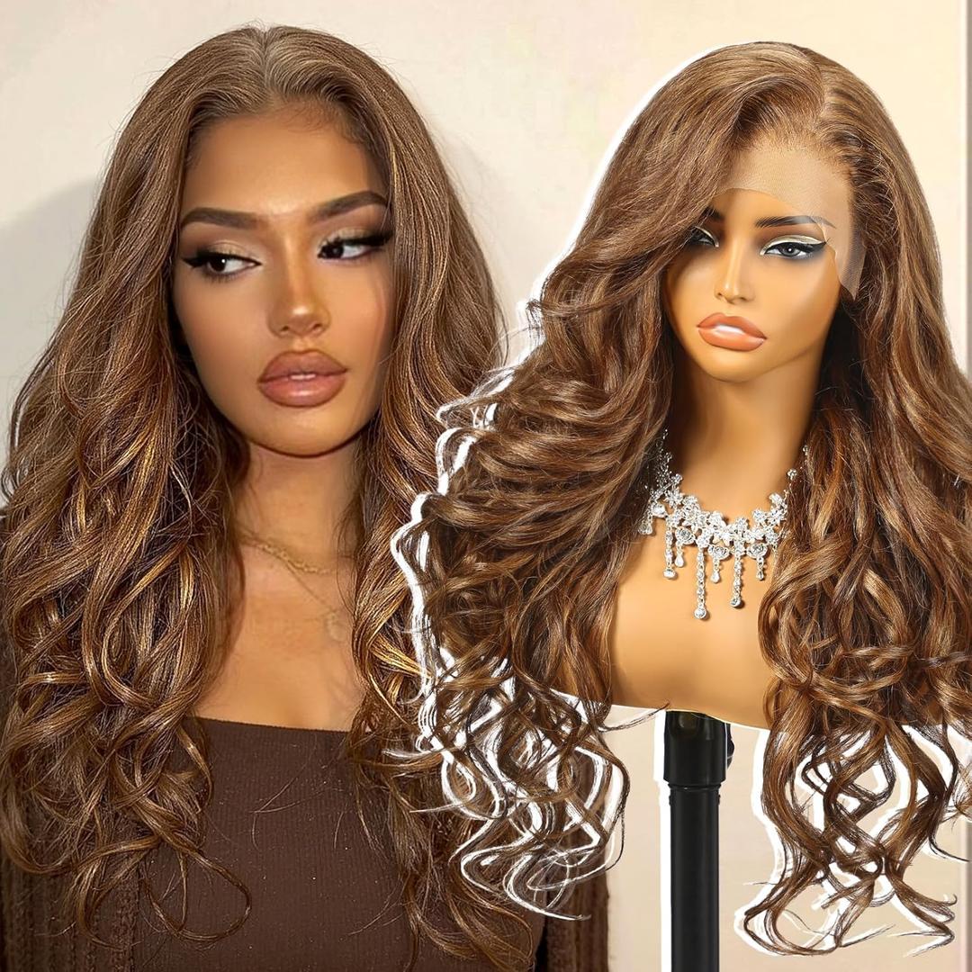 Brown Synthetic Lace Front Wig,136 Curly HD Lace Glueless Wig for Women Daily Use 24IN(4/27)