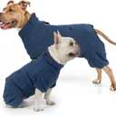 SCENEREAL Fleece Dog Winter Coat with Harness Built in, Soft Pajamas Warm Dog Sweater, Cold Weather Pet Jacket Jumpsuit Apparel Outfit for Large Dogs Walking Hiking Sleep, Navy L 