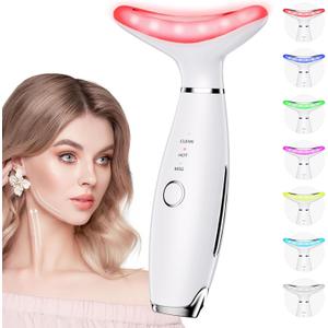 Dopsikn 7 Color Galvanic Machines - Red Light Therapy for Face and Neck, Face Massager Tool for Wrinkles, Double Chin, Vibrating Facial Massager with Thermals, White