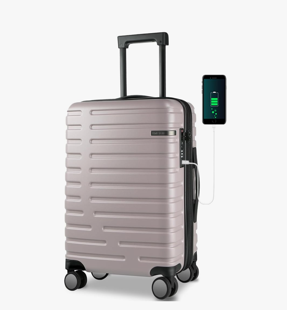 EMPSIGN Carry On Luggage with Spinner Wheels, Hard Shell Carry-On Expandable Suitcase 21x14x9 Airline Approved & Built-in TSA Lock, Durable Travel Rolling Suitcase, Carry-On 20-Inch, Light Purple