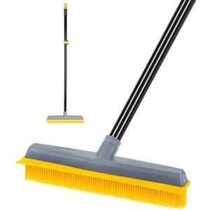 Pet Hair Broom Rubber Broom 59" Long Handle with Build-in Squeegee for Sweeping Hardwood Floor Tile