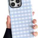 Compatible with iPhone 16 Pro Max Case, Cute Simple Checkered Phone Case for Women, Shockproof Slim Soft TPU and Hard PC Protective Cover Compatible with iPhone 16 Pro Max 6.9", Blue