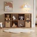 LUCKLIFE 8-Cube Storage Organizer, Stackable Modular Bookcase Shelf with Vertical or Horizontal Use, Fits 1111" Bins, Optional Back Panels, for Living Room, Office Rustic Brown
