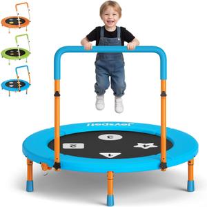 3FT Toddler Trampoline with Adjustable Handlebar, 36" Foldable & Spring-Free, Mini Kids Indoor Outdoor Trampoline for Ages 1-6, Noiseless Jumping Mat, Safe & Sturdy Design, Supports Up to 100 lbs (Blue)