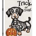 10 x Halloween Trick or Treat Garden Flag Ghost Dog 12x18 Inch Small Double Sided Burlap Welcome Yard Dachshund Skeleton Outside Decorations DF342