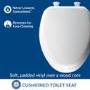 Mayfair Padded Toilet Seat, Cushioned Soft Vinyl over Wood Core Seat, Secure Hinges, Easy Clean, Made in USA, Elongated, White