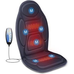 Snailax Vibration Back Massager with Heat, Massage Seat Cushion with 6 Vibrating Motors and 2 Heat Levels, Massage Chair Pad for Home Office use, Gifts for Him Her (Grey)