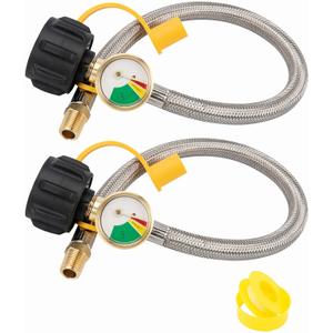 15 Inch Rv Propane Hoses with Gauge, Stainless Steel Braided Camper Propane Hose, Rv Gas Hose replacement for Standard 2-Stage Regulator 1/4Male Npt 40lb 250psi Qcc1 2 Pack