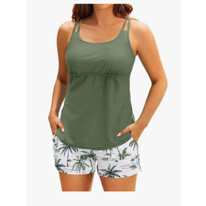 Tempt Me Two Piece Tankini Swimsuits for Women Tummy Control Bathing Suit with Shorts Athletic Two Side Pockets Swimwear, M