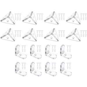 uxcell 8 Set Acrylic Corner Bracket L-Shaped and Triangle Corner Connector Joint Hanger Brace Brackets Transparent w/Snap for Reinforcement Connecting Furniture