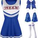 SATINIOR 4 Pcs Cheerleader Costumes for Women Adults Girls Cheer Uniform Outfit for 2025 Halloween (Small, Blue)