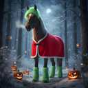 Paterr 7 Pcs Christmas Horse Accessory Set Xmas Santa Elf Horse Cape Halters Leg Wraps Hat Tack Costume Set (Red, Green)
