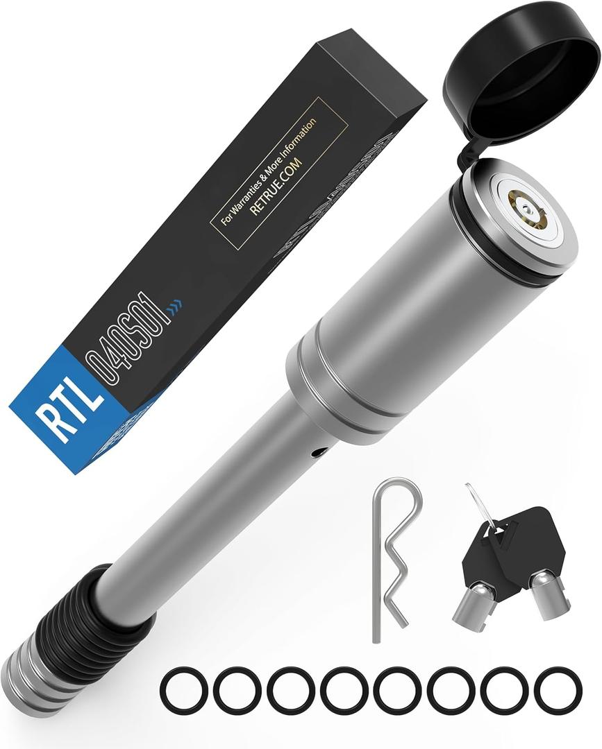 RETRUE Stainless Steel Trailer Hitch Lock,5/8" Dia 4" Long Heavy-Duty Receiver Locking Hitch Pin with Weather-Resistant Cap & O-Rings, Fits 2.5" to 3" Trailer Receivers