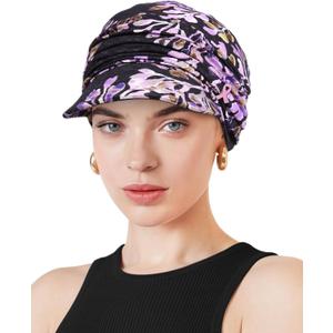 Awefeel Breast Cancer Hats for Women Chemo Turbans Purple Black