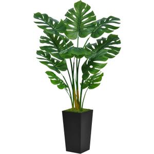 Artificial Monstera Deliciosa Plant 5FT - Faux Tropical Palm Tree with Black Tall Planter - Fake Swiss Cheese Floor Plant in Pot - Artificial Tree for Home Office Living Room Decor Indoor, Black 