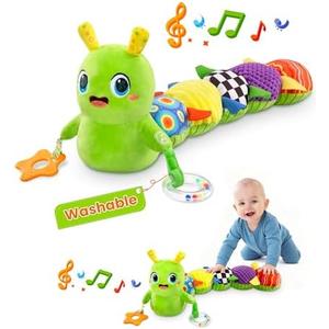 Baby Toys 0-6 Months, Washable Baby Musical Caterpillar Toys with 10 Children's Songs,Rattles,Teething Toys,Suitable for 0-6, 6-12 Months Infant Tummy Time Toy,Newborn Baby Boy&Gril Toy(Green)