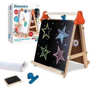 Discovery 3-in-1 Tabletop Dry Erase Chalkboard Painting Art Easel, Includes Paper Roll and Oversized Clip, 17 x 15 Inch Wood Frame, Perfect for Children 3+ | Foldable/Portable for Countertop Play