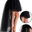 Spooktacular Creations Women's Black Bustle Skirts Long Tulle Tutu Skirt Elastic Overskirt for Halloween Cosplay Party (Black)