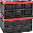 Lidded Storage Bins 2 Pack 30L Collapsible Storage Box Crates Plastic Tote Storage Box Container Stackable Folding Utility Crates for Clothes Books,Snack, Fruits Vegetables Grocery Storage Bin-Black
