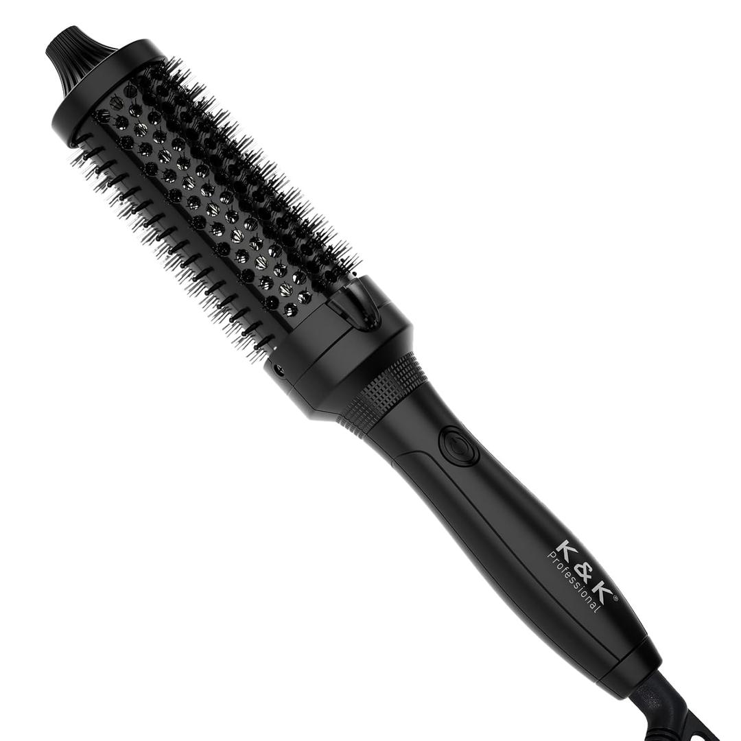 K&K Thermal Brush, Blowout Boost Ionic Round Heated Hot Brush, to Make Hair Smoother & Shinier, Easy to Use, Not for Blow Drying, 38mm Barrel,Dual Voltage, US Plug, Jet Black