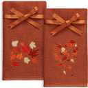 Quera 2 Pack Fall Hand Towels Autumn Leaves Thanksgiving Embroidered Premium Luxury Decor Bathroom Decorative Dish Set for Drying Cleaning, Cooking 13.7 "x 29.5"