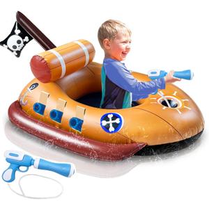 AMENON Inflatable Pirate Ship Pool Float with Water Squirt Guns, Summer Beach Toys for Toddlers Kids Ages 3-11, Blow Up Swim Floats for Outdoor Pool Party Boys Girls (1 Pack)