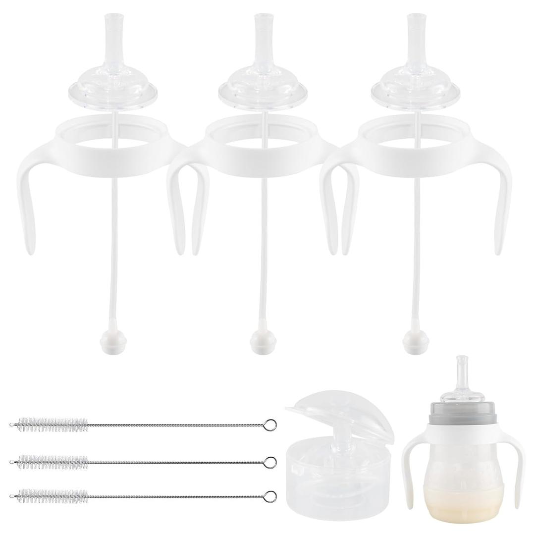 Straw Cup Conversion Kit for Mam Bottles, Spill-Proof Transition Kit with Silicone Straw Nipple, Weighted Straw, Handle, 3 Pack, 6m+