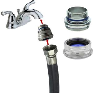 Cache to Hose Faucet Adapter - Convert Hidden Aerator to Take 3/4" Male for Kitchen Appliances Metal Design Attachment (Tiny Junior)