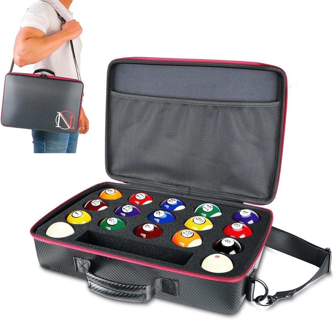 Pool Ball Case, Padded Billiard Carrying Bag with Handle and Shoulder Strap, Billiard Accessories Storage Bag for Pool Balls, Cues, Training Tools,Good for Clubs,Tournaments, Home Use
