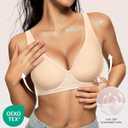 OEAK Womens Deep V Bras Comfortable Bra Support Push Up Bralettes no Underwire Low Cut Bra Plunge Seamless Tshirts Bras Beige (Beige, XL)