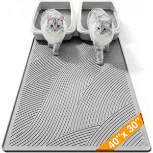Cat Litter Box Mat - XL Extra Large Size 40 x 30 in, Water Proof, Kitty Litter Trapping Mat, Easy to Clean, Scatter Control, Odorless, Pet Supplies for Indoor Cats, Light Gray