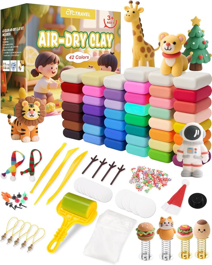 Modeling Clay Kit - 42 Colors Air Dry Clay, DIY Molding Magic Clay Includes Tools and Christmas Accessories, Modeling Clay for Kids is an Ideal Holiday Gift for Children Over 3 Years Old