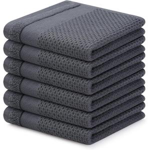 Homaxy 100% Cotton Dish Cloths, 6 Pack - 12 x 12 Inches, Waffle Weave Super Soft and Absorbent Dish Towels Quick Drying Dishcloths, Dark Grey