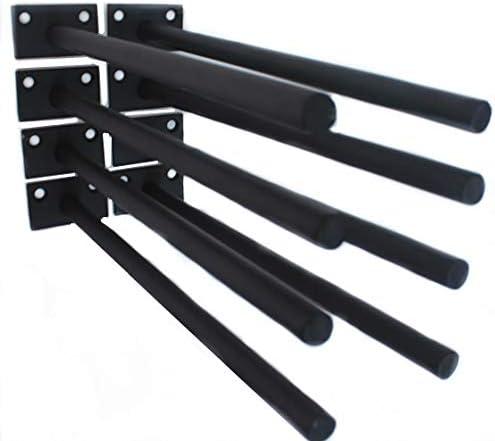 8 Pcs 10" Black Solid Steel Floating Shelf Bracket Blind Shelf Supports - Hidden Brackets for Floating Wood Shelves - Concealed Blind Shelf Support Screws and Wall Plugs Included