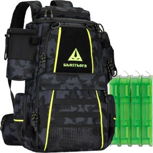 Ghosthorn Fishing Tackle Backpack with 4 3600 Tackle Boxes Rod Holder Outdoor 43L Large Bag with Detachable Wasit Bag Storage Gear and Equipment Waterproof