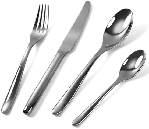 GDYCYC Sliverware Set, 16 Pieces Flatware Set for 4, Food Grade Stainless Steel Tableware Cutlery Set, Knife Fork and Spoon Silverware Set, Heavy Duty Utensils, Home&Restaurant, Dishwasher Safe.