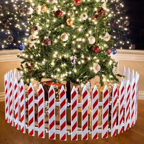 Soaoo 36 Pcs Christmas Tree Gate Christmas Tree Fences Decoration Candy Cane Picket Fence Cat Proof Indoor Garden Decoration Fence for Holiday Party Home Decor (Red,White,Classic Style)