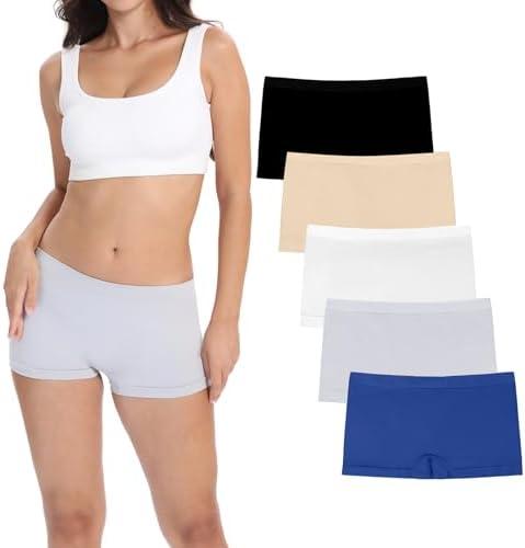 Ruxia Women's Seamless Boyshort Panties Nylon Spandex Underwear Stretch Boxer Briefs Pack of 5, Size: XXXL