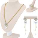 Wenqik 3 Pcs Velvet Jewelry Display Set Velvet Necklace Bust Holder T Shape Earring Stand Ring Finger Jewelry Holder (Linen)